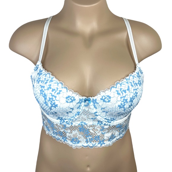 Adore Me Other - 38D Adore Me White & Blue Lace Longline Bra Lined Underwire Adjustable Straps